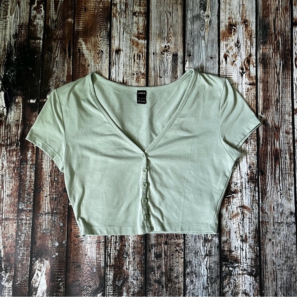 Mint Green Button-Up Crop Top